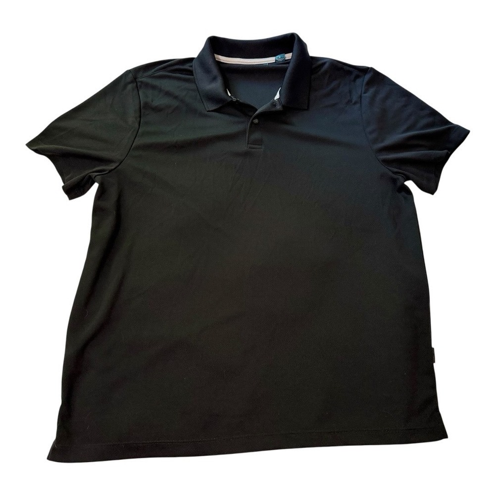 Perry Ellis Polo Shirt Lg Mens Black Polyester Short Sleeve Minimalist Excellent